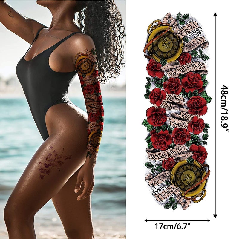 Aresvns Beautiful Spring Temporary Tattoo for Women and Girls (L19â€œxW7â€),Full Arm Fake Tattoos Flowers for BBQ Pool Beach Party,Waterproof Temporary Tattoo Sleeves Christmas Gift - Image 4